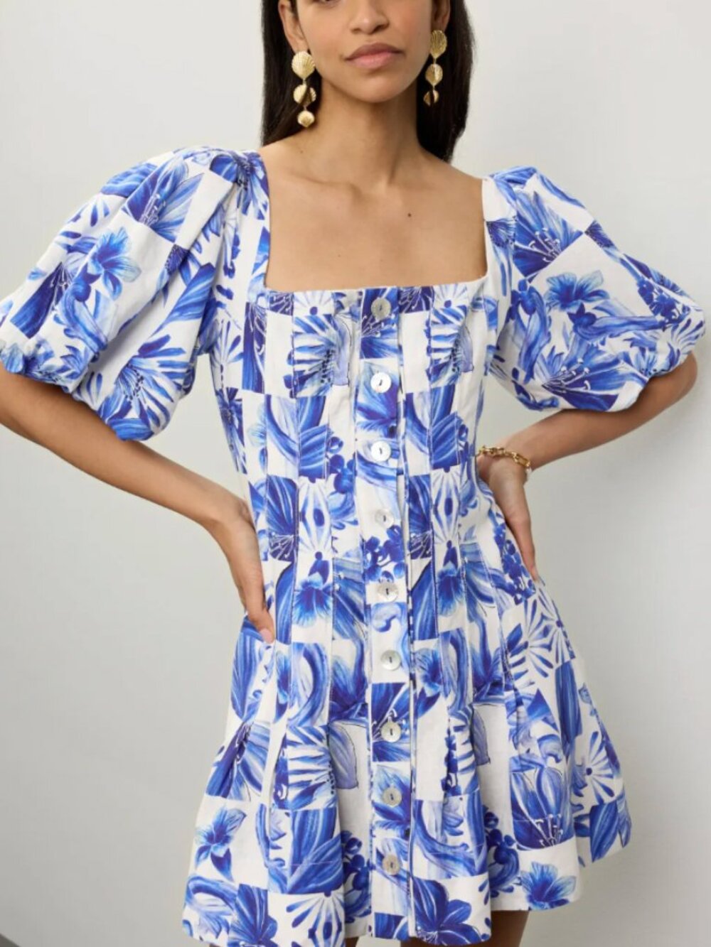 FARM Rio Blue Floral Button-Front Mini Dress - Picture 3 of 7